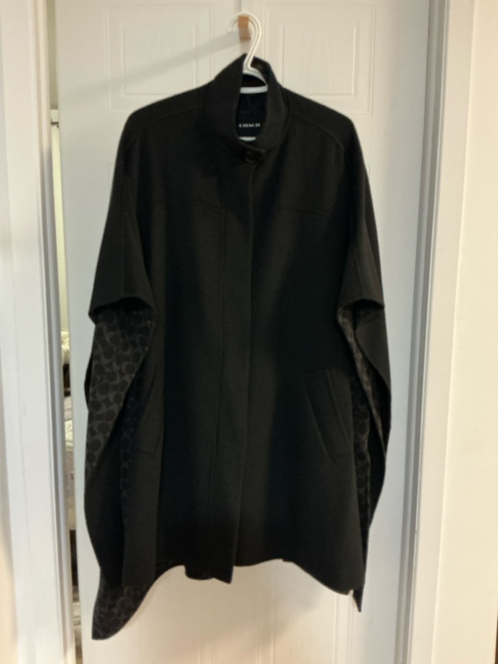 Coach Black DOUBLE FACE WOOL CAPE with Signature Lining